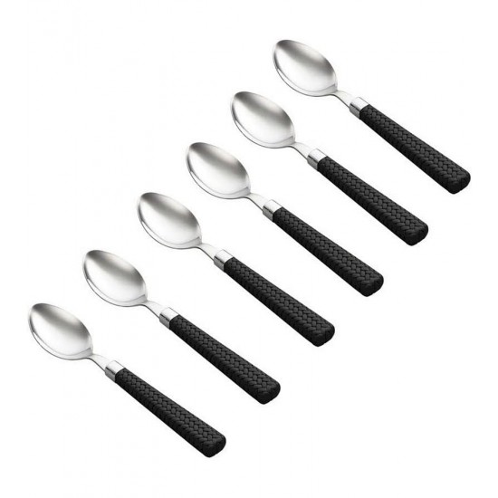 Jogo 6 Colheres 15cm Para Chá De Aço Inox Com Cabo De Plástico Rattan Preto